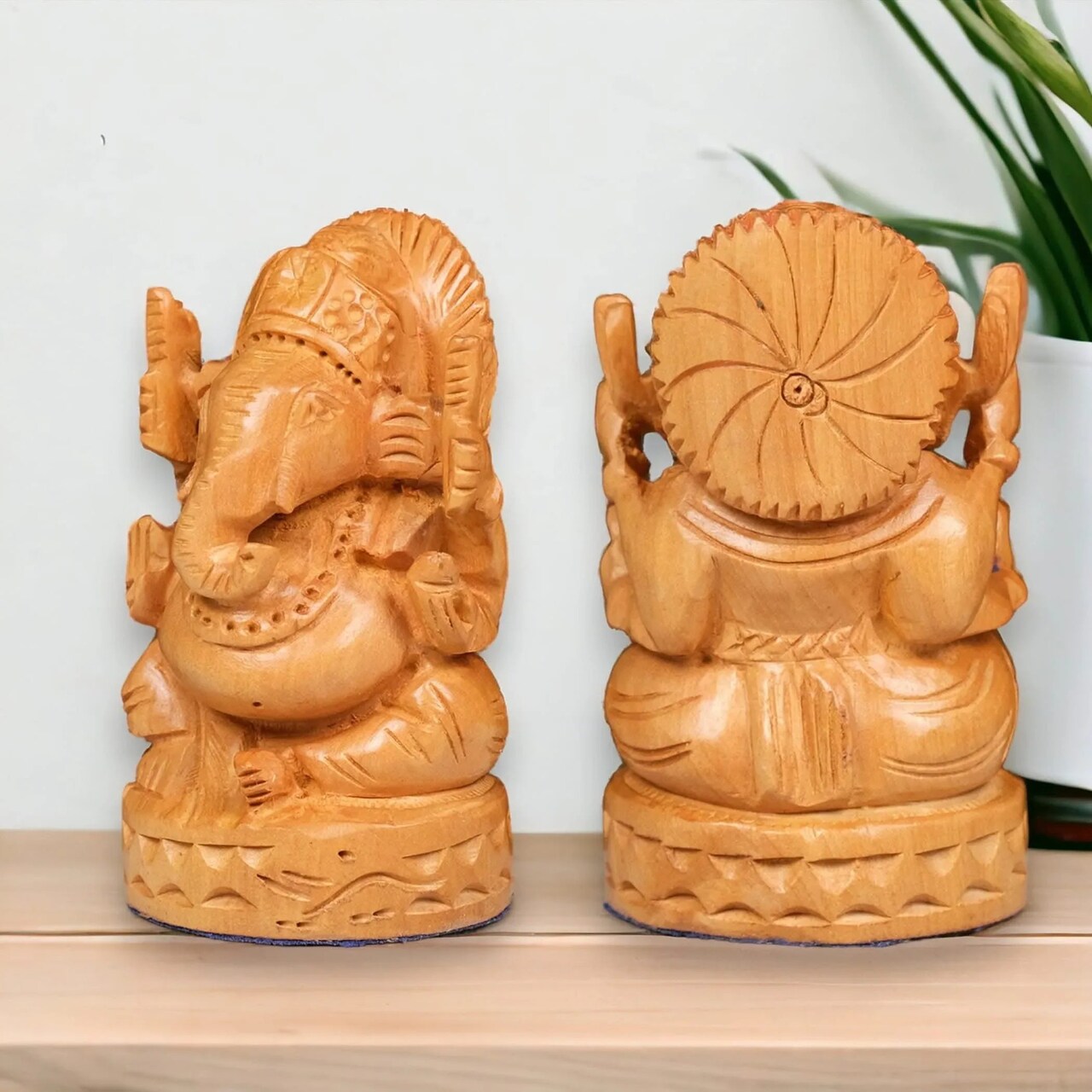 Wooden Ganesha Idol Hand Carved Lord Ganesh Wood Sculpture Gajanana Ganpati Bappa Figurine for Pooja - Home Decor Office Desk Hindu God Idol Murti Good Luck & Success - Hindu God Idol